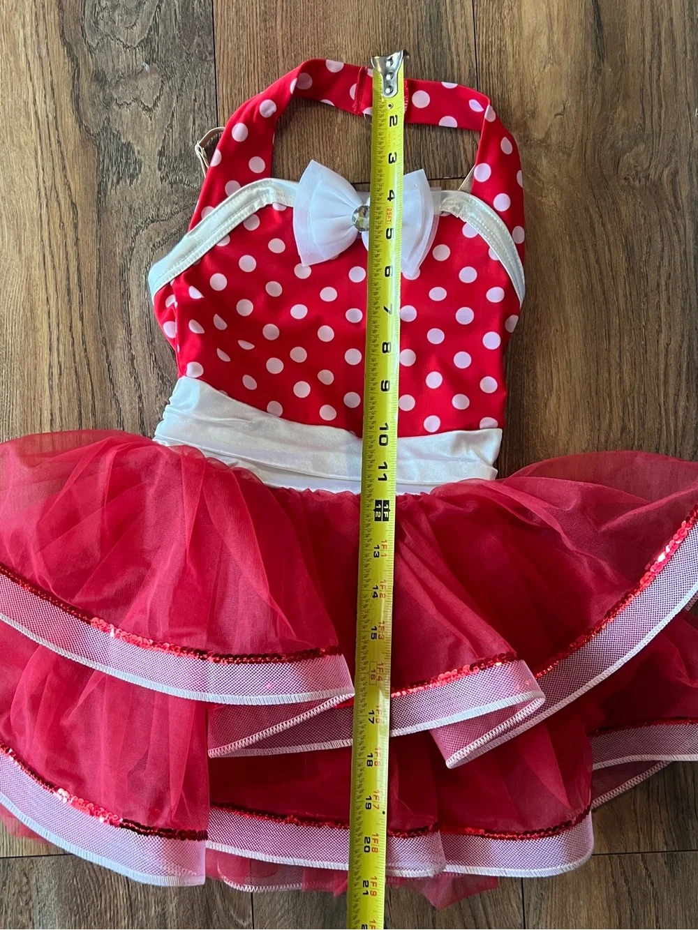 Kids Red Polka Dot Tutu Costume Dress with White Bow Minnie Mouse medium